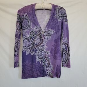 Chico's Size 0/Small Paisley & Rhinestone Design One Button Cardigan Sweater